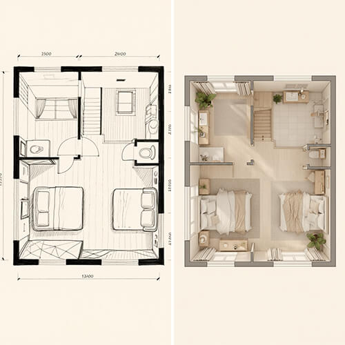 建筑线稿生成成品效果图