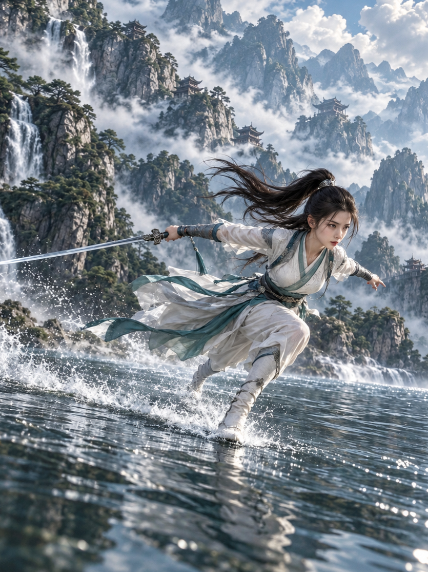 侠女青溪轻功点水